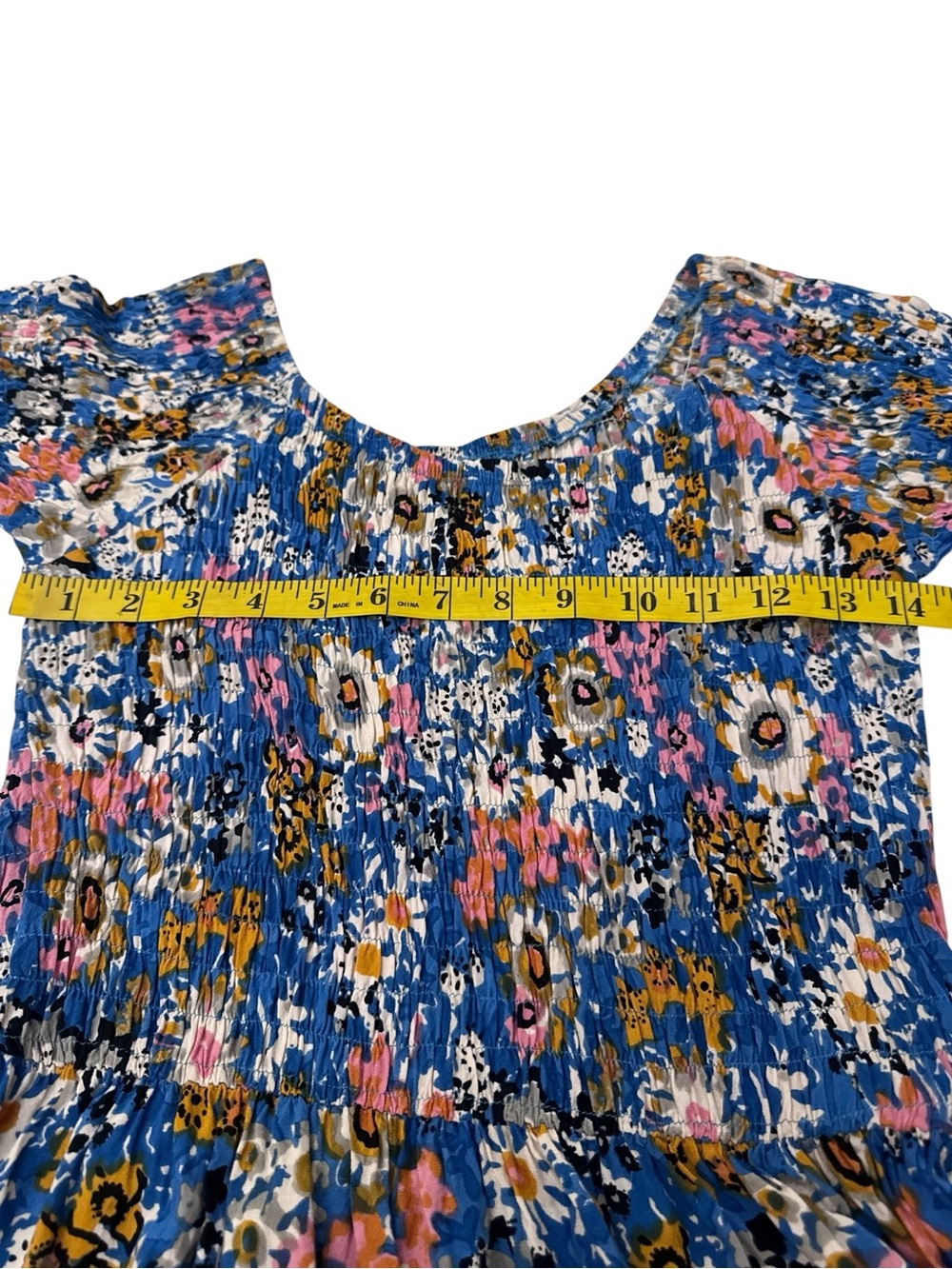Natural Life Blue Floral Smocked Maxi Dress Extra Small Small Rayon - Picture 7 of 8